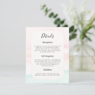 Cartão De Informações Katie - Detalhes do Casamento de Pastel Watercolor