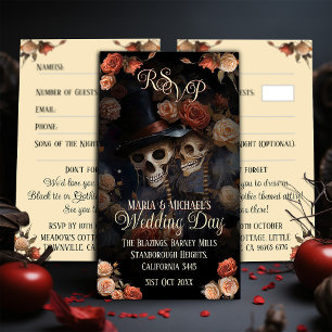 Cartão De Informações Kissing Skeletons RSVP Casamento Gótico