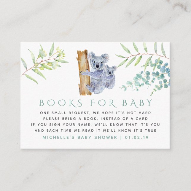 Cartão De Informações Koala Bear Eucalyptus Deixa O Livro De Bebês (Frente)