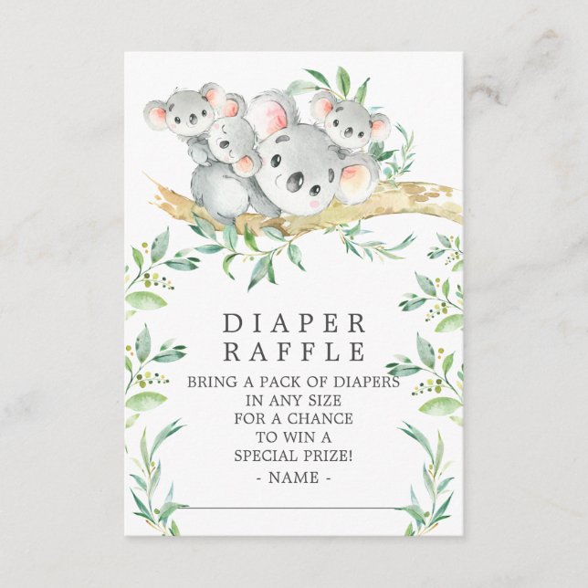 Cartão De Informações Koala Triplets Chá de fraldas Fralda Raffle Ticket (Frente)