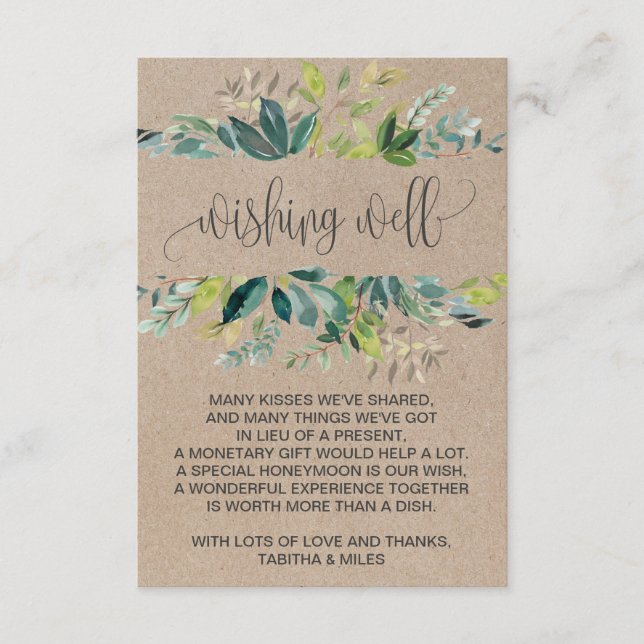 Cartão De Informações Kraft Foliage Weding Wishing Good (Frente)