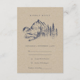 Cartão De Informações Kraft Pine Woods Mountain Sketch Casamento RSVP
