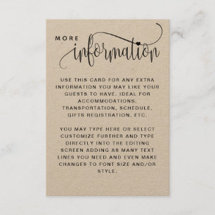 Cartão De Informações Kraft, Rustic Wedtic Information Enclosure Card