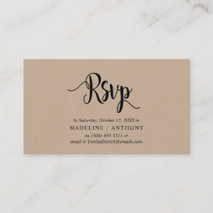 Cartão De Informações Kraft Rústico Moderno, Fonte Preta, Responder RSVP