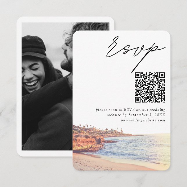 Cartão De Informações La Jolla Casamento Moderno Código QR de Confirmaçã (Frente/Verso)