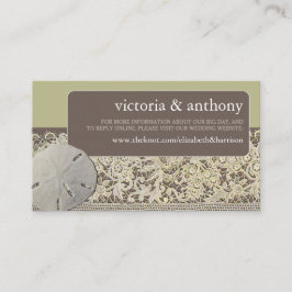 Cartão De Informações Lace de areia dólar, site de casamento de praia de