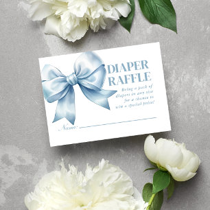 Cartão De Informações Laço Azul Bebê Menino Elegante Rifa de Fraldas