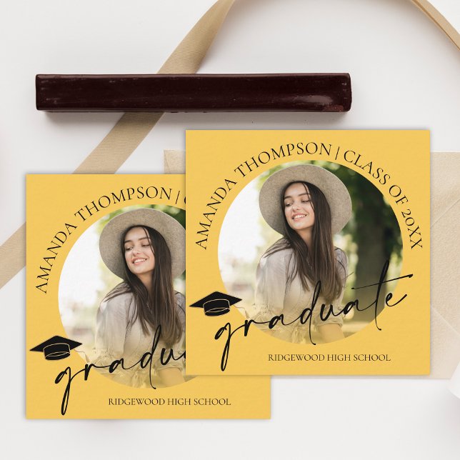 Cartão De Informações Lançamento do Mini Partido de Foto para Graduação  (Cute 2025 Graduation Photo Party Mini Invitation)