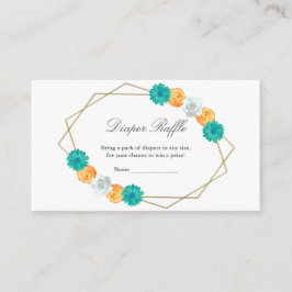 Cartão De Informações Laranja Teal Floral Fralda Geométrica Bebê Raffle