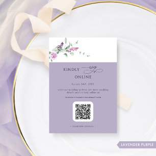 Cartão De Informações Lavanda Chic Pastel Floral RSVP Online, Código QR