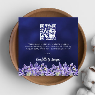 Cartão De Informações Lavanda floral marinho azul QR código de casamento