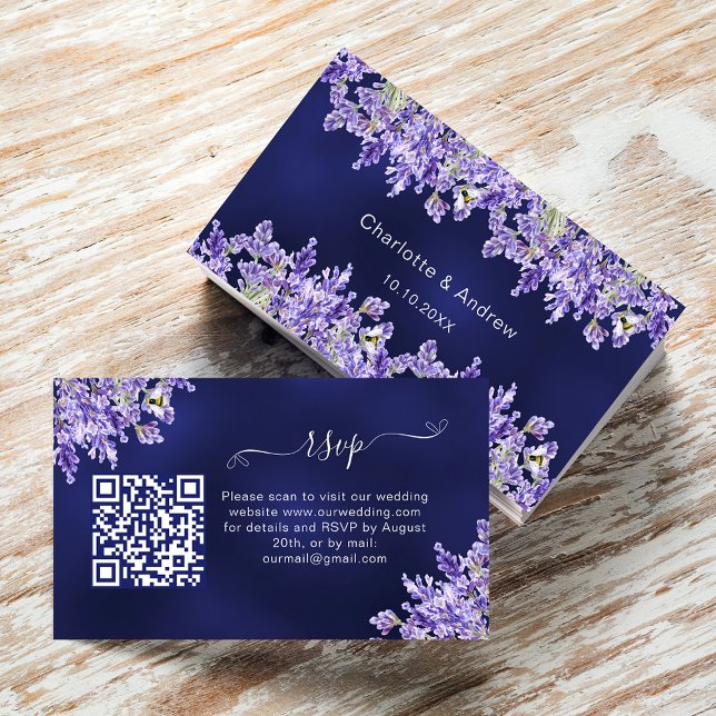 Cartão De Informações Lavanda marinho azul website de casamento QR code  (Criador carregado)