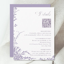 Cartão De Informações Lavender Botanical Wedding QR Code Details