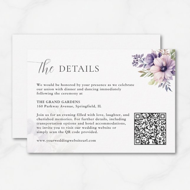 Cartão De Informações Lavender Floral Wedding Details Card QR Code  (Criador carregado)