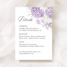 Cartão De Informações Lavender Lilac White Floral Wedding Details, Info