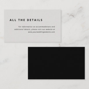 Cartão De Informações Layout mínimo   Detalhes do Casamento Negro e cinz