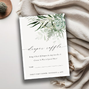 Cartão De Informações Leafy Fern Succult Fralda Raffle Chá de fraldas