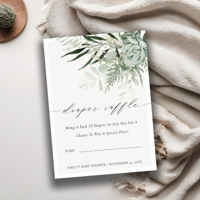 Cartão De Informações Leafy Fern Succult Fralda Raffle Chá de fraldas (Criador carregado)