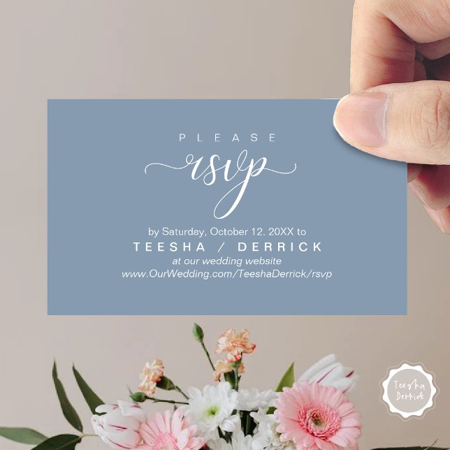 Cartão De Informações Lembrete do Site de Casamento RSVP, Clássica Moder (RSVP Wedding Website Reminder, Modern Classy Enclosure Card, in Dusty Blue)