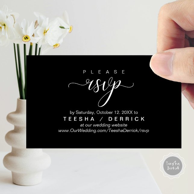 Cartão De Informações Lembrete do Site de Casamento RSVP, Clássica Moder (RSVP Wedding Website Reminder, Modern Classy Enclosure Card, in Classy Black)