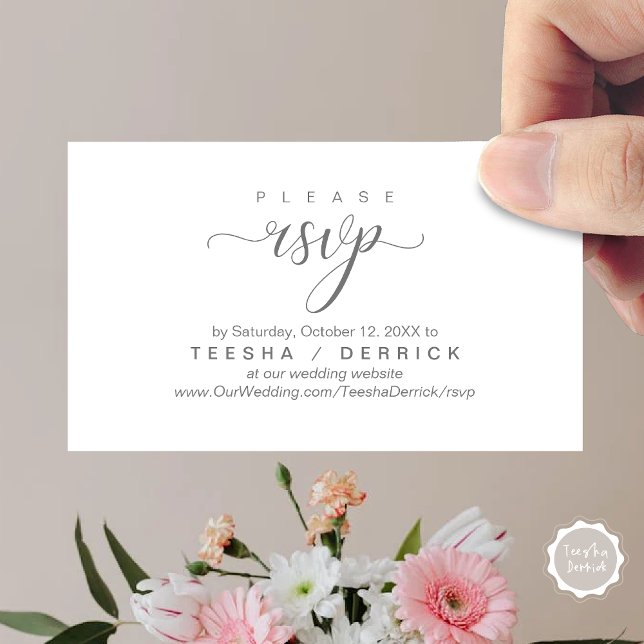 Cartão De Informações Lembrete do Site de Casamento RSVP, Clássica Moder (RSVP Wedding Website Reminder, Modern Classy Enclosure Card, in Dark Grey)