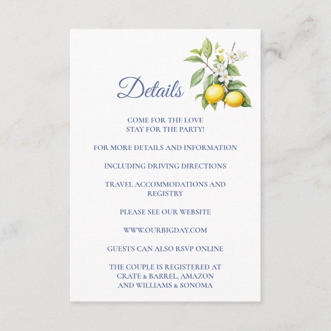 Cartão De Informações Lemon Enclosure Card Details (Frente)