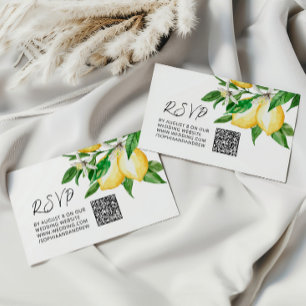 Cartão De Informações Lemon Greenery Wedding Código QR RSVP