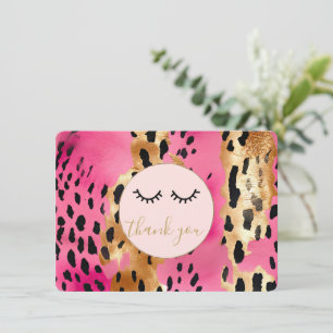 Cartão De Informações Leopardo Dourado Rosa Eyelashes Negro Obrigado