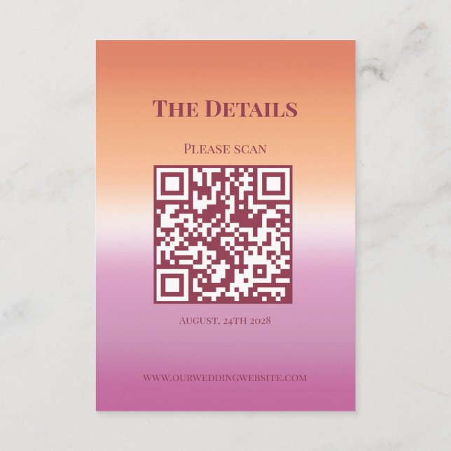 Cartão De Informações Lesbian Wedding Photo Pride Flag Gradient QR Code (Verso)