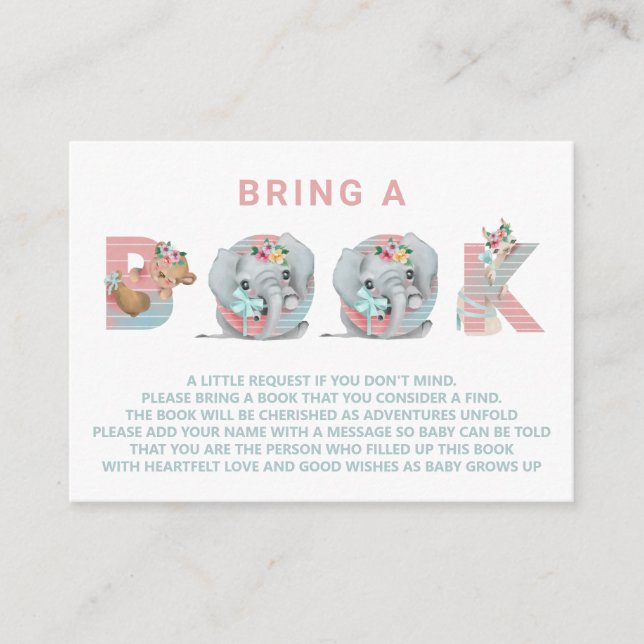 Cartão De Informações *~* Letras animais bonitas Tragam um livro (Frente)