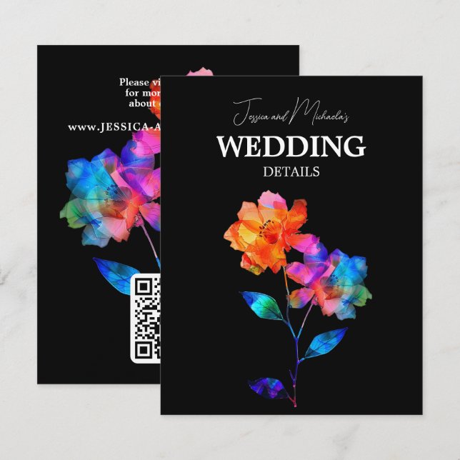 Cartão De Informações 🌈 LGBTQ QR code Wedding Details Petals & Pride  (Frente/Verso)