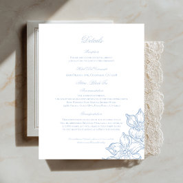Cartão De Informações Light Blue Outline Floral Wedding Details Card