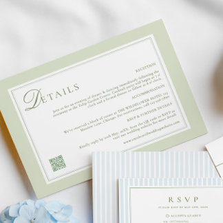 Cartão De Informações Light Olive Green Wedding Details Card