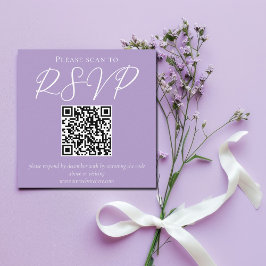 Cartão De Informações Lilac Purple White Wedding com código QR RSVP