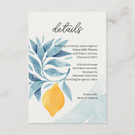 Cartão De Informações Limão com ilustração botânica das folhas azuis