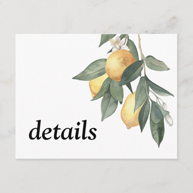 Cartão De Informações Limões de cor amarela e folhas verdes (Frente)