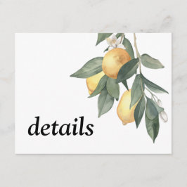 Cartão De Informações Limões de cor amarela e folhas verdes