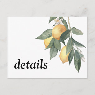 Cartão De Informações Limões de cor amarela e folhas verdes