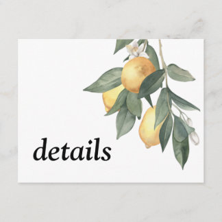 Cartão De Informações Limões de cor amarela e folhas verdes