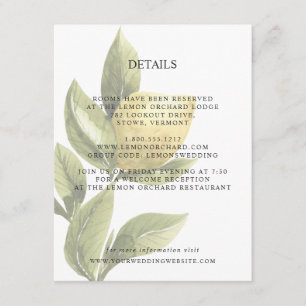 Cartão De Informações Limões e folhas Detalhes do WEDDING Chic Amarelo