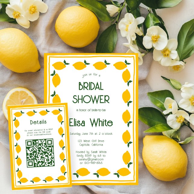 Cartão De Informações Limoncello Limonada Código QR Personalizado Chá de (Limoncello Lemons CUSTOM QR Code Bridal Shower Enclosure Card
)