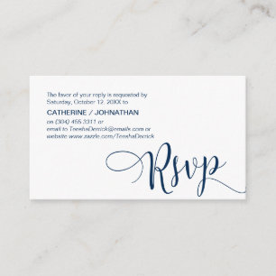 Cartão De Informações Linda Marinho Blue Script, resposta RSVP