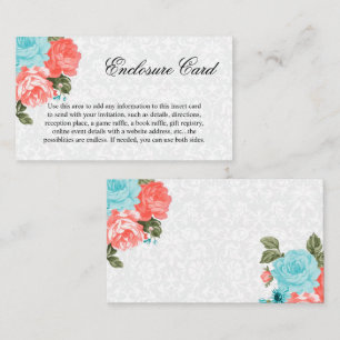 Cartão De Informações Lindas Flores Coral e Turquesa