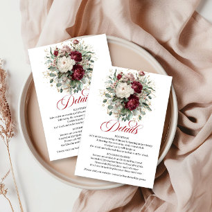 Cartão De Informações Lindíssimos Detalhes de Casamento Floral Vermelho