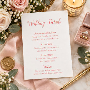 Cartão De Informações Lindos detalhes de casamento em coral e branco