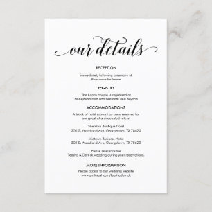Cartão De Informações Lindos Detalhes do Nosso Casamento, tinta preta mo