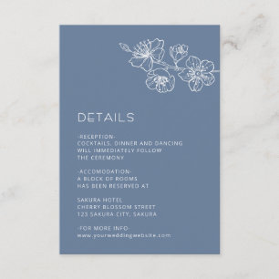 Cartão De Informações Linha de Arte Floral Branca Casamento Azul Empoeir