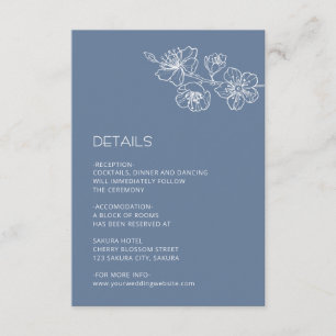 Cartão De Informações Linha de Arte Floral Branca Casamento Azul Empoeir