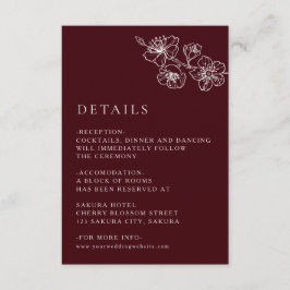 Cartão De Informações Linha de Arte Floral Branca Casamento Borgonha