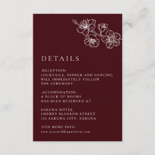 Cartão De Informações Linha de Arte Floral Branca Casamento Borgonha